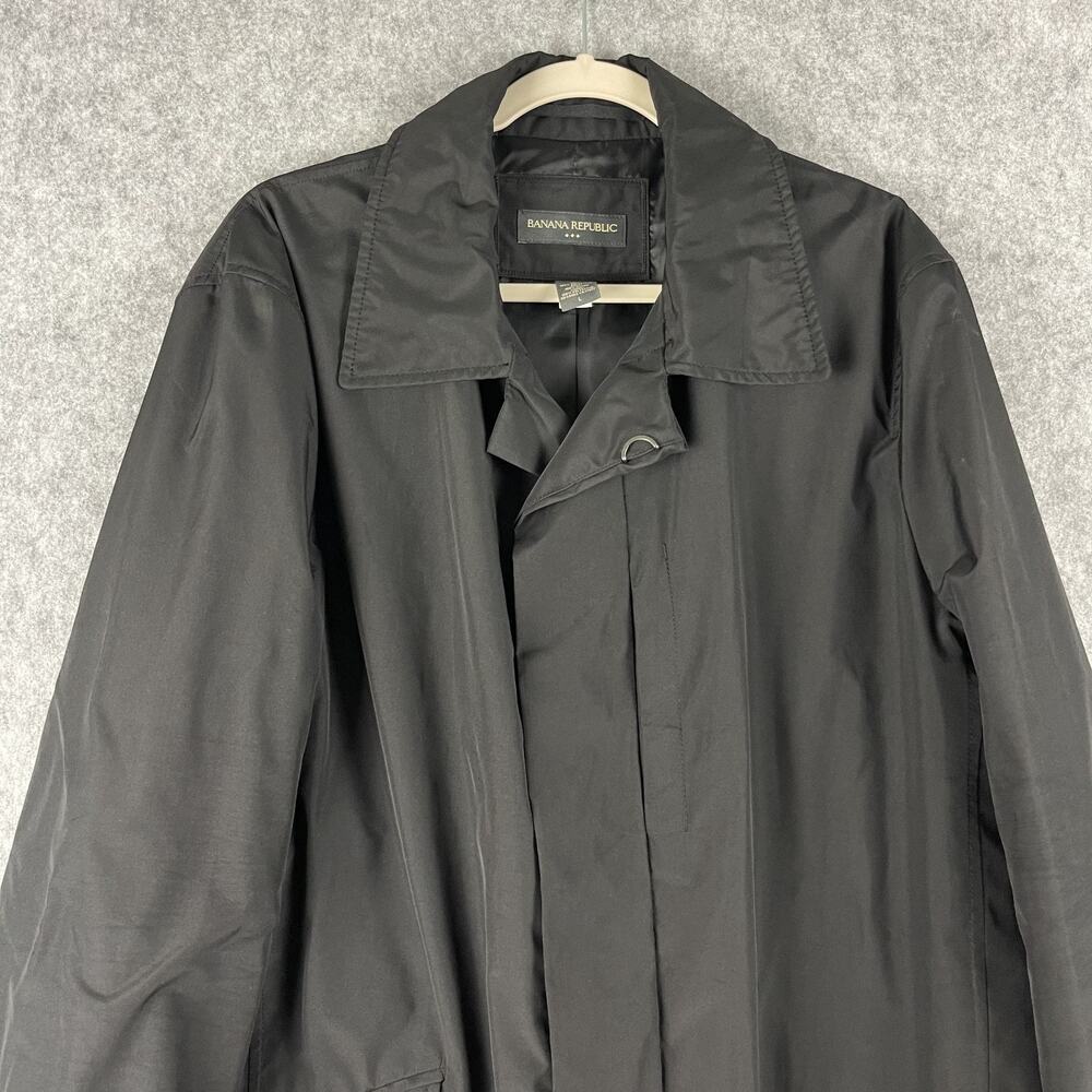 Vintage Banana Republic Factory Trench Coat Mens Large Black Water Resistant - Picture 2 of 16